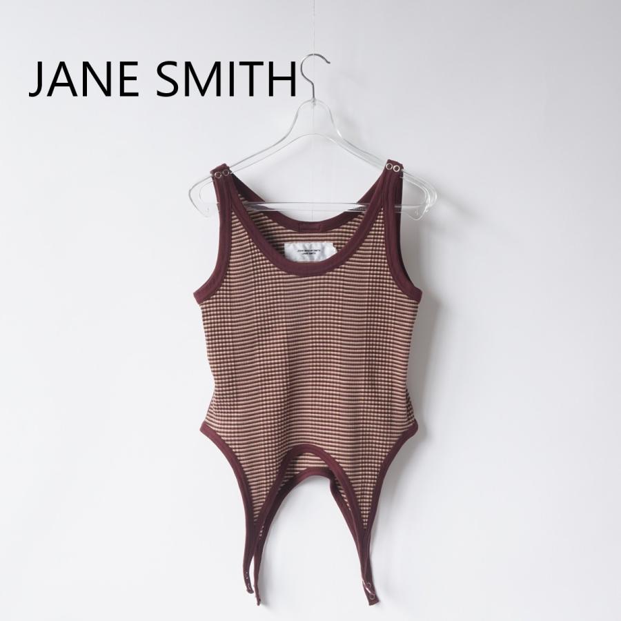 JANE SMITH/ジェーンスミス・Cotton bandom border rib lip down top | 