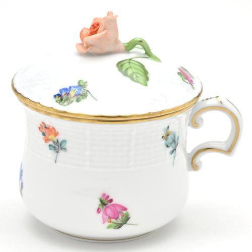 ヘレンド（HEREND） 蓋付きカップ(120cc)薔薇飾り ミルフルール(00385 