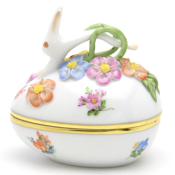 ヘレンド（HEREND） 卵形小物入れ(高さ:7.5cm)兎と花の飾り ミル 