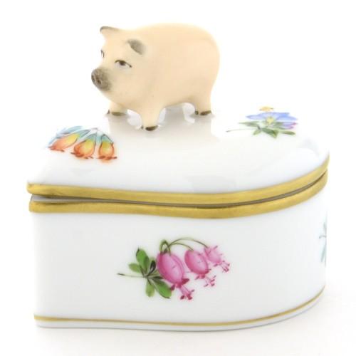 ヘレンド（HEREND） ハート形小物入れ(高さ:5.5cm)豚飾り ミルフルール