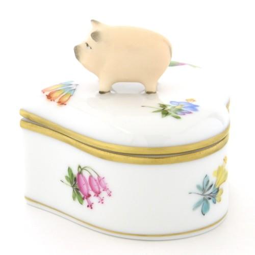 ヘレンド（HEREND） ハート形小物入れ(高さ:5.5cm)豚飾り ミルフルール 