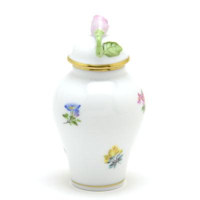 ヘレンド 花瓶(ミニ) ミルフルール 磁器 蓋付き飾り壺 薔薇飾り