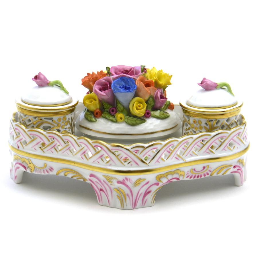 ヘレンド（HEREND） インク壺(幅:15cm)花束飾り 小さな薔薇の花束 