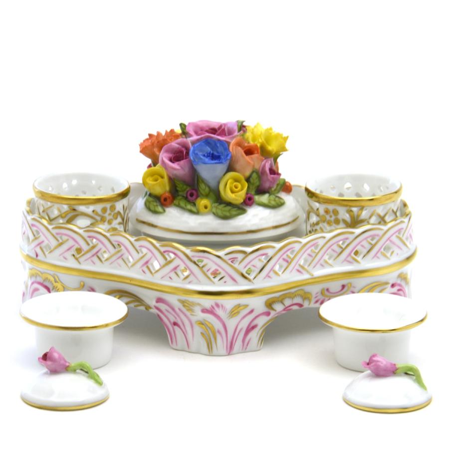 ヘレンド（HEREND） インク壺(幅:15cm)花束飾り 小さな薔薇の花束
