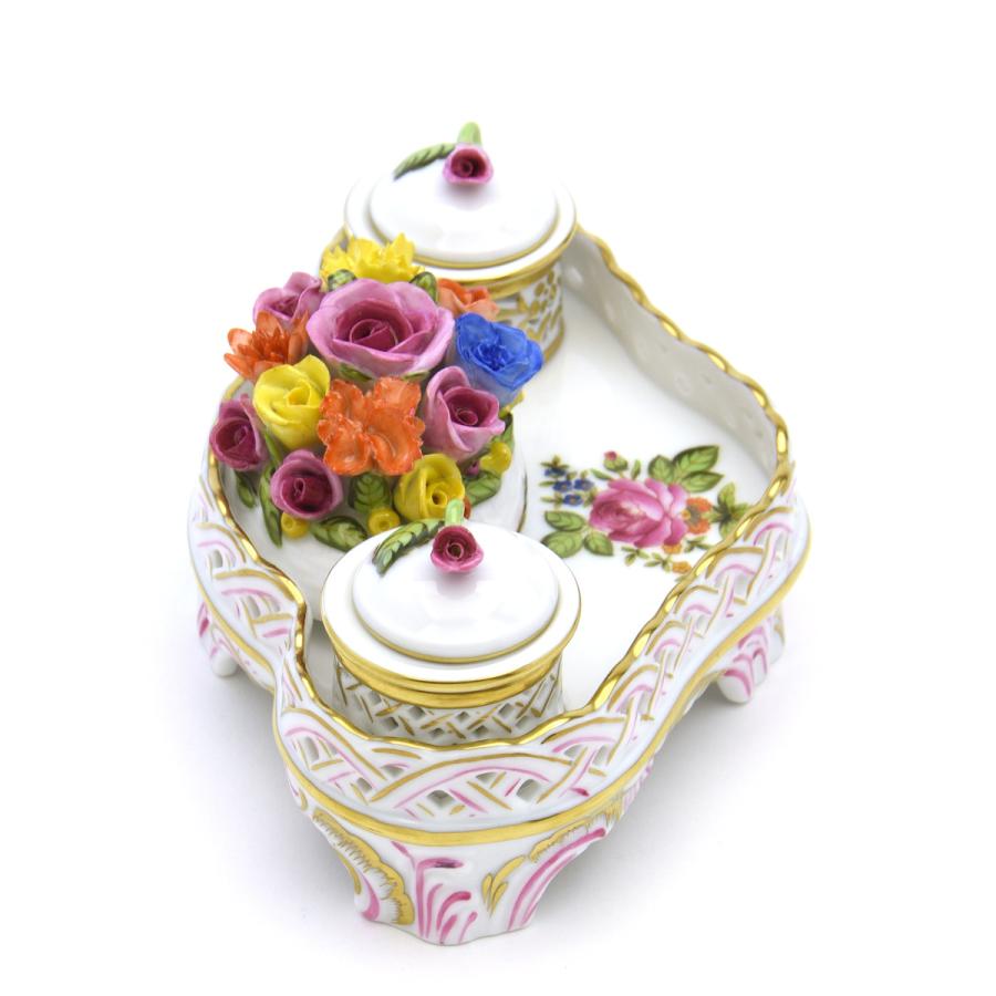 ヘレンド（HEREND） インク壺(幅:15cm)花束飾り 小さな薔薇の花束