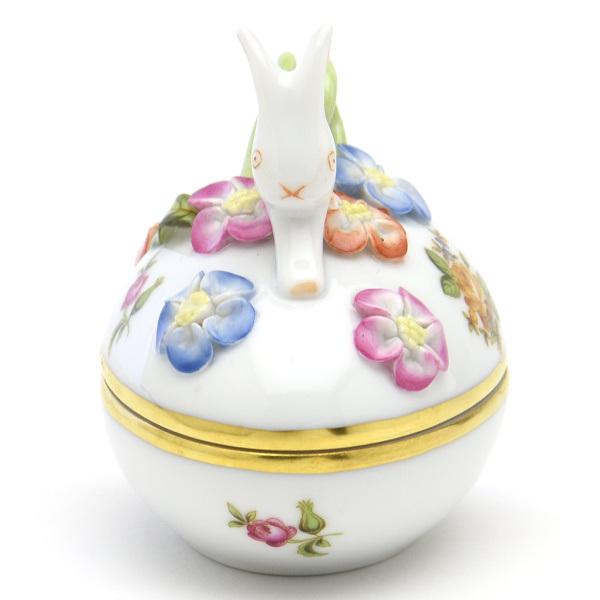 ヘレンド ボンボン入れ 小さな薔薇の花束・イエロー 卵形小物入