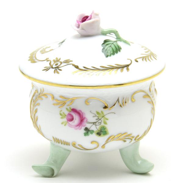 ヘレンド 脚付き小物入れ(M) ウィーンの薔薇・シンプル 薔薇飾り ハンドメイド Herend