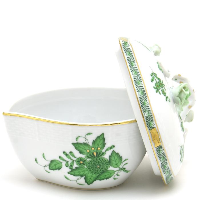 ヘレンド アポニーグリーン 小物入れ グリーンのバラ 蓋付小物入 ハート ヘレンド アポニーグリーン 小物入れ グリーンのバラ 蓋付小物入