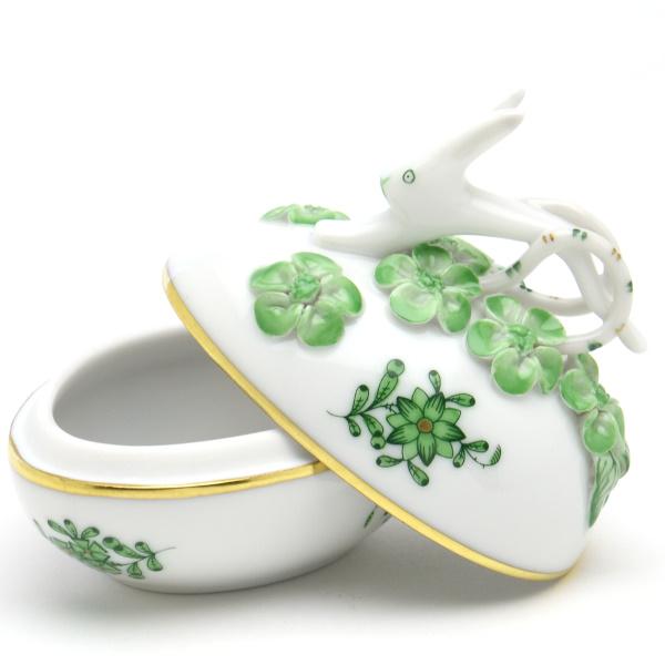 ヘレンド（HEREND） 卵形小物入れ(高さ:7.5cm)兎と花の飾り アポニー