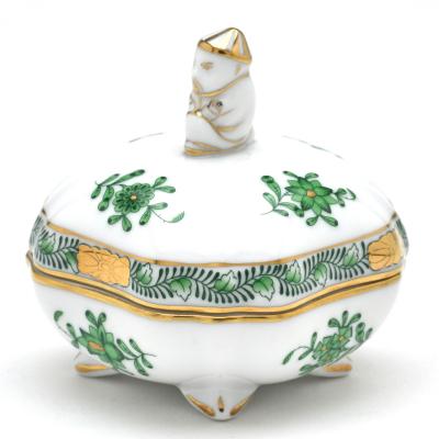 ヘレンド アポニーグリーン 小物入れ マンダリン飾り ボンボン入れ 小筐 置物 Herend