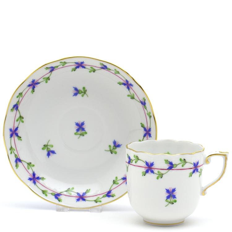 ヘレンド コーヒーカップ 小さな矢車菊の花飾り 珈琲碗皿 手描き ヘレンド コーヒーカップ 小さな矢車菊の花飾り 珈琲碗皿 手描き