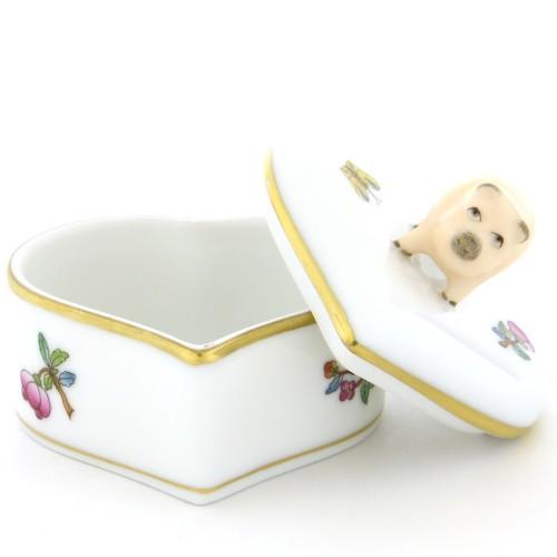 【美品送料込】ヘレンド小物入れ ヘレンド（HEREND） ハート形小物入れ(高さ:5.5cm)豚飾り ヴィクトリア