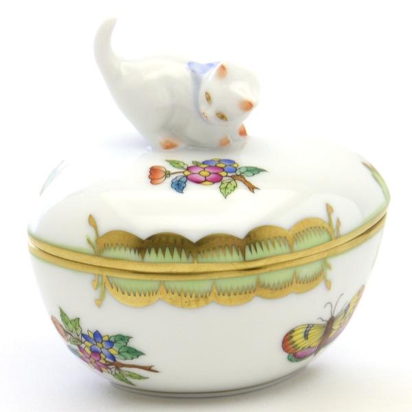 ヘレンド(Herend) ハート形小物入れ(高さ:8.2cm)猫飾り ヴィクトリアブーケ装飾バリエーション(2)(06005/VBA) ボンボン入れ 小筐 送料無料 ギフト包装無料 新品_1
