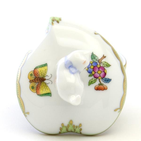 ヘレンド（HEREND） ハート形小物入れ(高さ:8.2cm)猫飾り ヴィクトリア