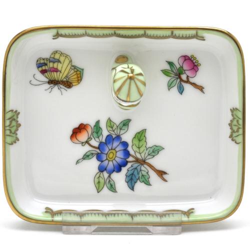 HEREND　ヘレンド　手描き　飾り付　長方形ミニトレイ ヘレンド 長方形ミニトレイ アポニーグリーン マンダリン飾り 手描き