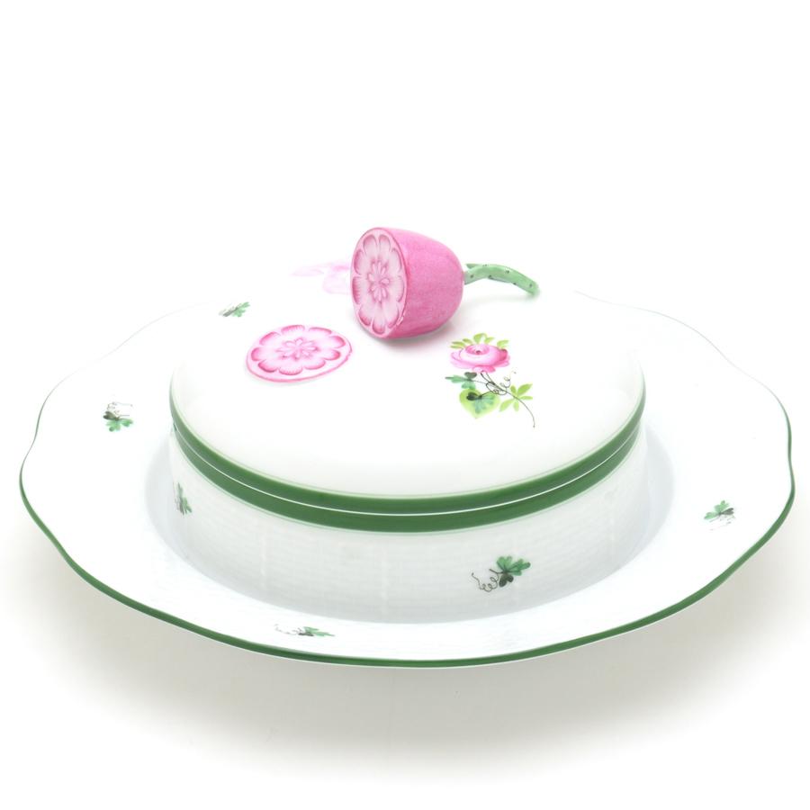 ヘレンド ウィーンの薔薇 蓋付きバター入れ(ラウンド) ハンドメイド