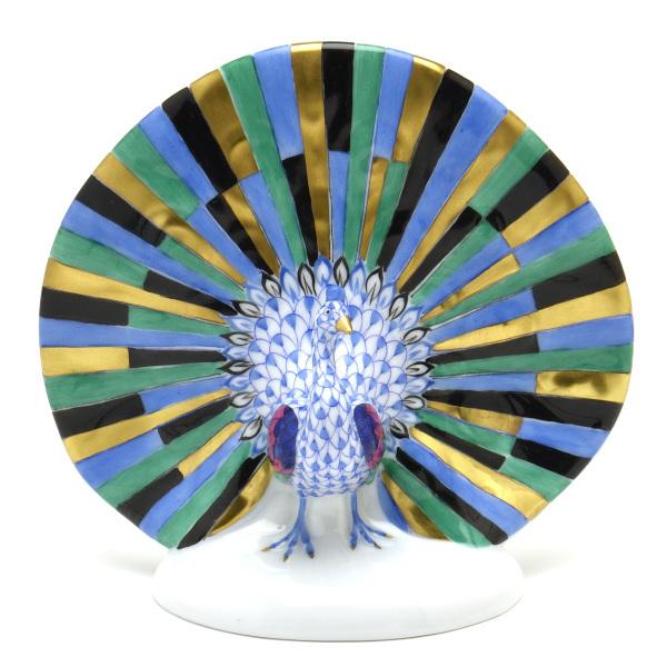 ヘレンド 孔雀 置物 ピーコック ブルーの鱗模様 手描き 飾り物 ハンガリー製 Herend