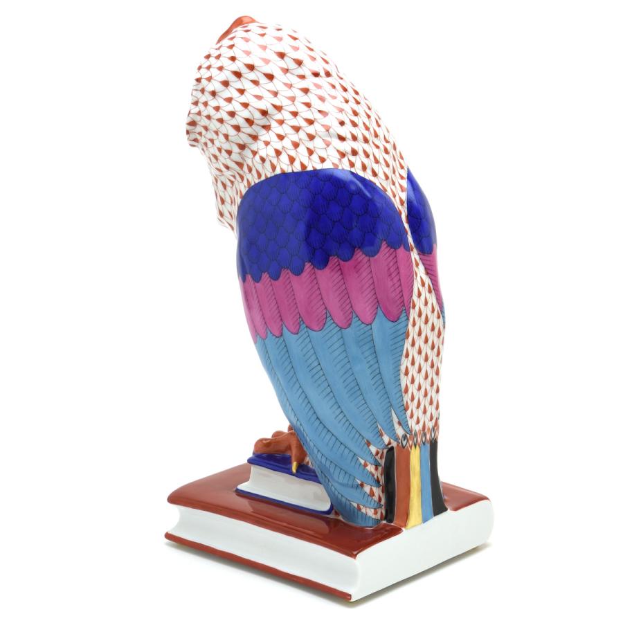 ヘレンド　ふくろう　置物 ヘレンド 梟 置物 本の上のフクロウ(L) 赤色の鱗模様 手描き