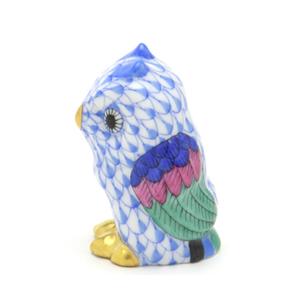 ヘレンド（HEREND） 梟(ミニ) 置物 ブルーの鱗模様 手描き 磁器製