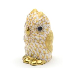 Herend ヘレンド フクロウ 陶器 フィギュリン ヘレンド 梟(ミニ) 置物 黄色の鱗模様 手描き 磁器製 ふくろう