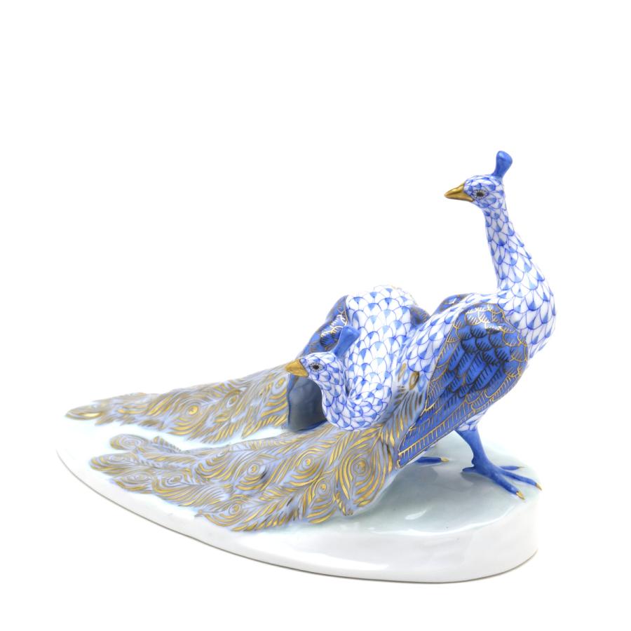ヘレンド(Herend) 孔雀置物(長さ:21.5cm) ピーコック(ペア)(05114/VHBM)ブルーの鱗模様 手描き 磁器製 飾り物 送料無料 ギフト包装無料(純正ボックス使用) 新品の画像