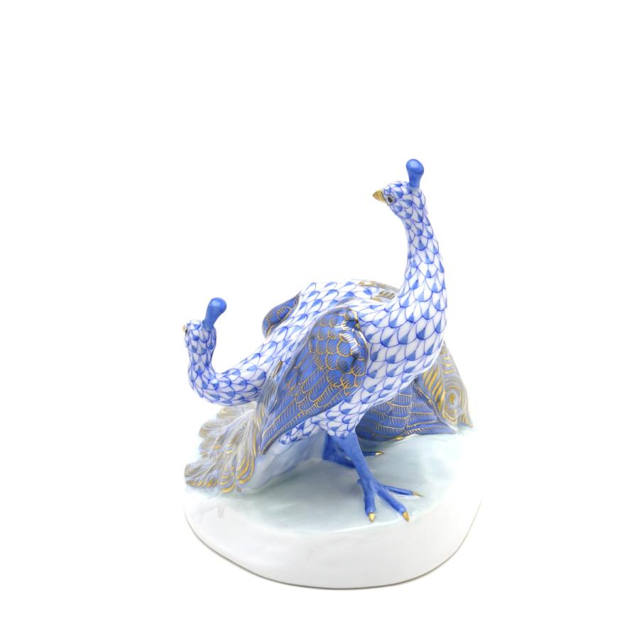 ヘレンド(Herend) 孔雀置物(長さ:21.5cm) ピーコック(ペア)(05114/VHBM)ブルーの鱗模様 手描き 磁器製 飾り物 送料無料 ギフト包装無料(純正ボックス使用) 新品の画像