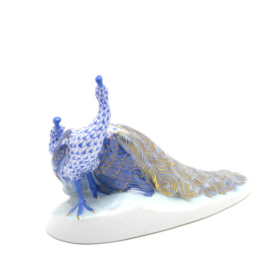 ヘレンド(Herend) 孔雀置物(長さ:21.5cm) ピーコック(ペア)(05114/VHBM)ブルーの鱗模様 手描き 磁器製 飾り物 送料無料 ギフト包装無料(純正ボックス使用) 新品の画像