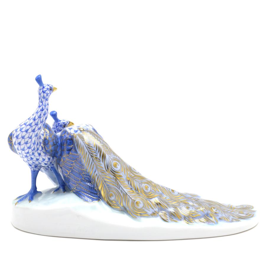 ヘレンド(Herend) 孔雀置物(長さ:21.5cm) ピーコック(ペア)(05114/VHBM)ブルーの鱗模様 手描き 磁器製 飾り物 送料無料 ギフト包装無料(純正ボックス使用) 新品の画像