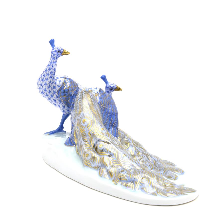 ヘレンド(Herend) 孔雀置物(長さ:21.5cm) ピーコック(ペア)(05114/VHBM)ブルーの鱗模様 手描き 磁器製 飾り物 送料無料 ギフト包装無料(純正ボックス使用) 新品の画像