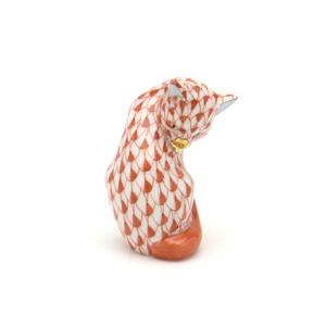 ヘレンド　猫　グルーミングキャット　赤　鱗模様 ヘレンド 猫(ミニ) 置物 グルーミングキャット 赤色の鱗模様 手描き