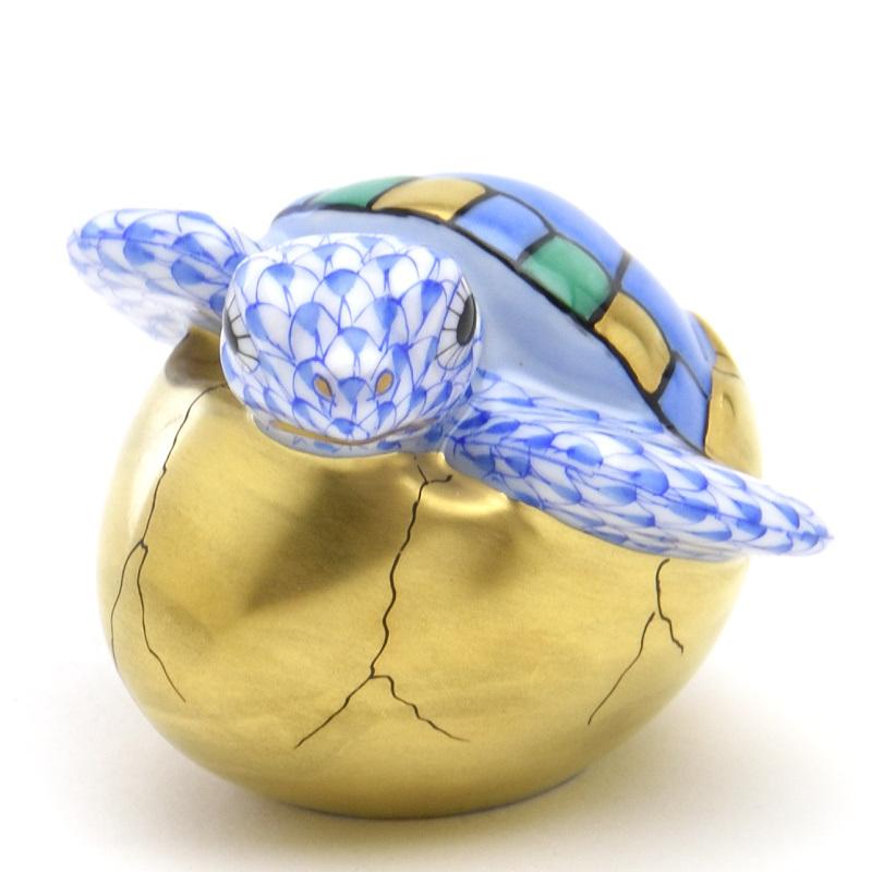 ヘレンド（HEREND） かめ置物(高さ:5cm) 亀・孵化(05494/VHB)ブルーの