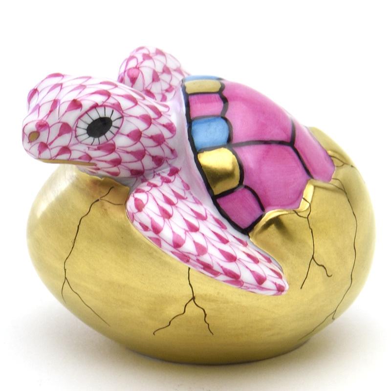 HEREND 　亀　フィギュリン ヘレンド（HEREND） かめ置物(高さ:5cm) 亀・孵化(05494/VHPM)ピンクの