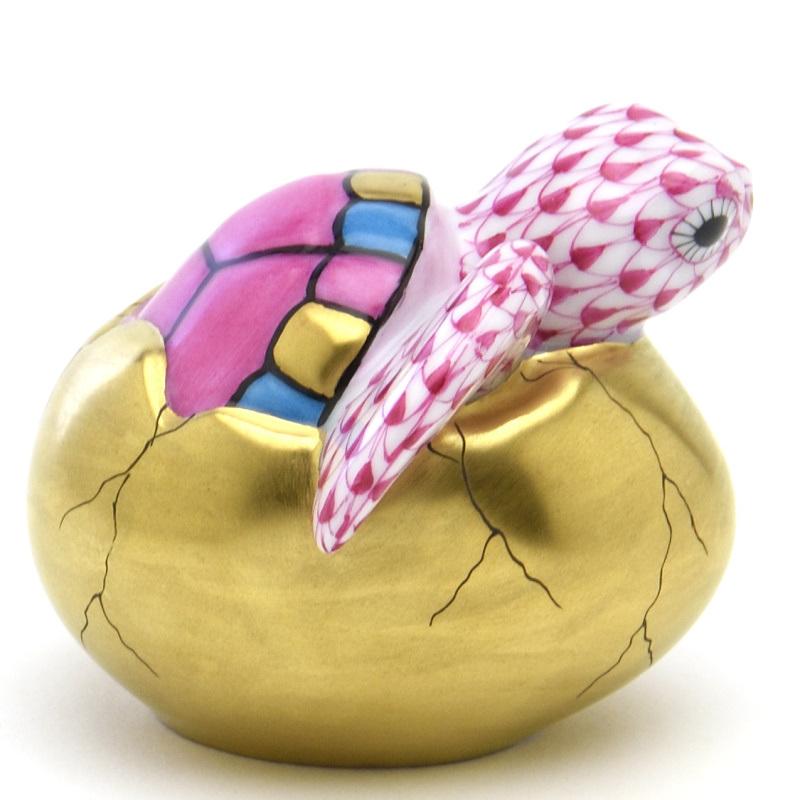 ヘレンド（HEREND） かめ置物(高さ:5cm) 亀・孵化(05494/VHPM)ピンクの
