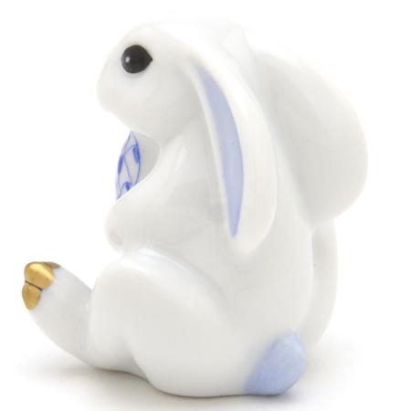 ヘレンド（HEREND） うさぎ置物(高さ:5cm) ハート(ブルーの鱗模様)を