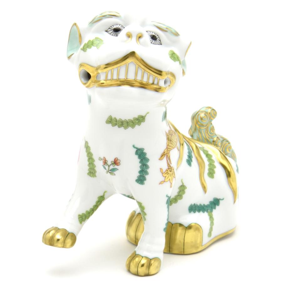 ヘレンド(Herend) 狛犬(高さ:15.5cm)右足上げ ポワッソン(05309/PO) ハンドメイド 手描き 磁器製 Fo-dog 置物 魚藻文様 飾り物 送料無料 ギフト包装無料【新品】