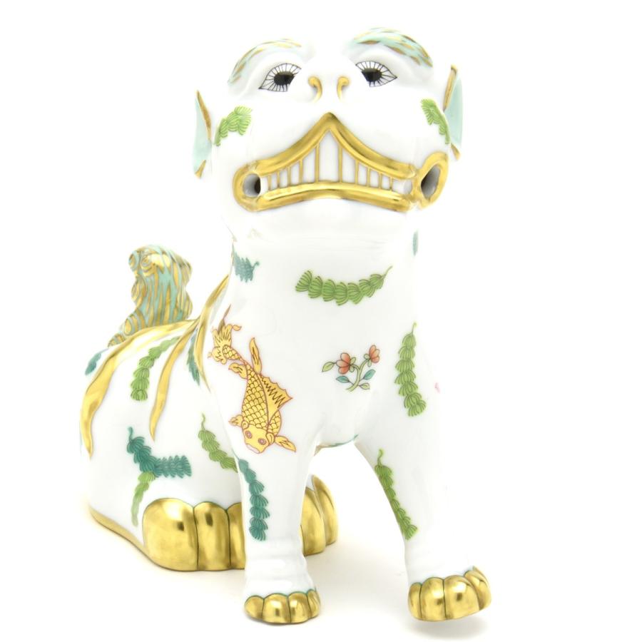 ヘレンド(Herend) 狛犬(高さ:15.5cm)左足上げ ポワッソン(15296/PO) ハンドメイド 手描き 磁器製 Fo-dog 置物 魚藻文様 飾り物 送料無料 ギフト包装無料【新品】