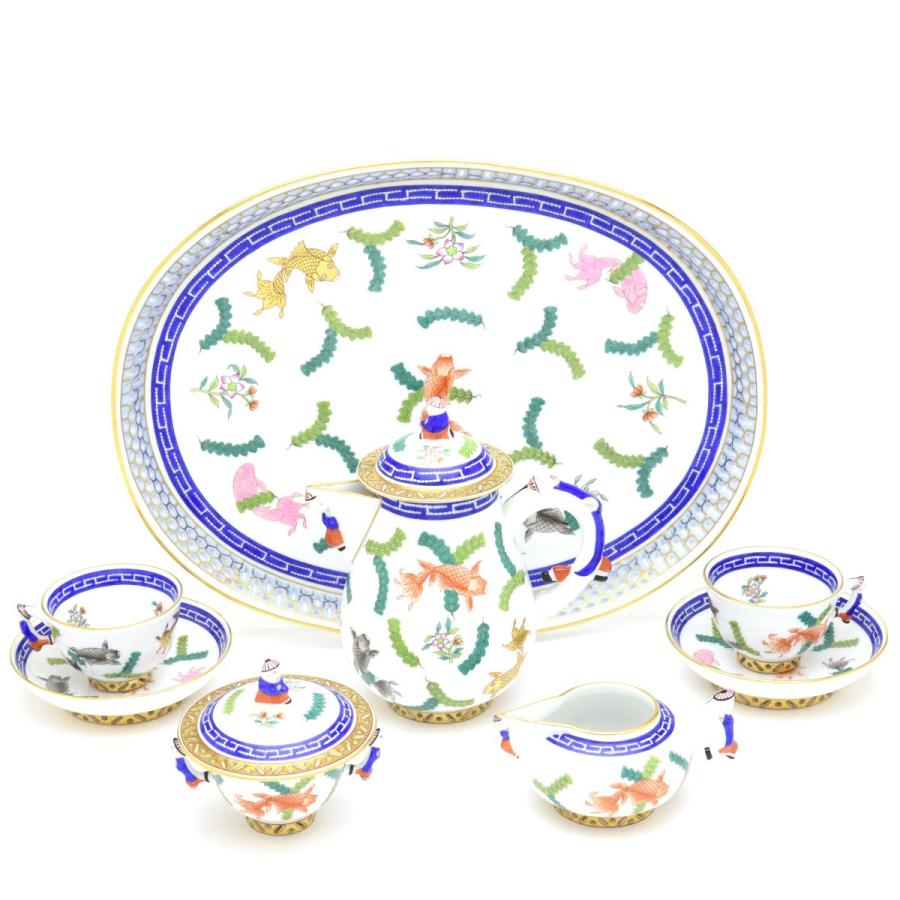 ヘレンド コーヒーセット(2人用) ポワッソン ハンドメイド 手描き 磁器製 食器 Herend