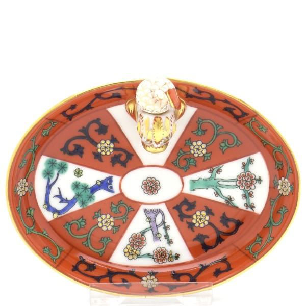 ヘレンド(Herend) 西安の黄 磁器製 楕円形ミニトレイ ドルフィン飾り