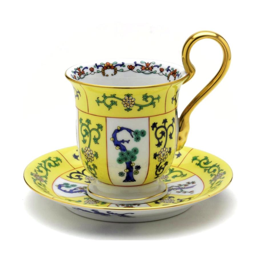 ヘレンド(Herend) コーヒーカップ(200cc)＆ソーサー 西安の黄(04911/SJ)ハイハンドル 手描き 洋食器 松竹梅文様 送料無料 ギフト包装無料 ハンガリー製【新品】