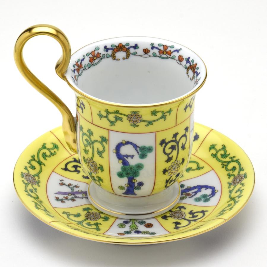 ヘレンド(Herend) コーヒーカップ(200cc)＆ソーサー 西安の黄(04911/SJ)ハイハンドル 手描き 洋食器 松竹梅文様 送料無料 ギフト包装無料 ハンガリー製【新品】の画像