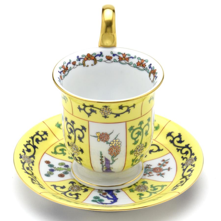 ヘレンド(Herend) コーヒーカップ(200cc)＆ソーサー 西安の黄(04911/SJ)ハイハンドル 手描き 洋食器 松竹梅文様 送料無料 ギフト包装無料 ハンガリー製【新品】の画像