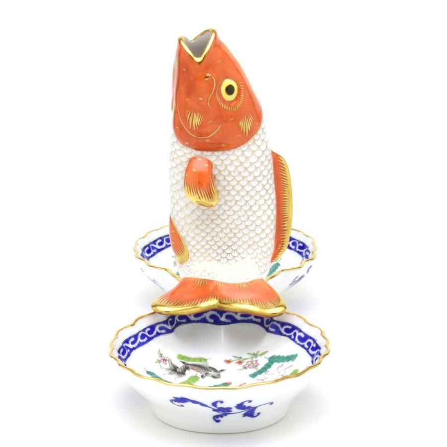 ヘレンド(Herend) ツインファンシーディッシュ(幅:33.5cm)鯉飾り 一輪挿し  ポワッソン・リッチ(07530/PO-RI) マスターペインターのサイン入り 送料無料【新品】の画像