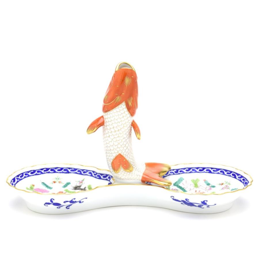ヘレンド(Herend) ツインファンシーディッシュ(幅:33.5cm)鯉飾り 一輪挿し  ポワッソン・リッチ(07530/PO-RI) マスターペインターのサイン入り 送料無料【新品】の画像