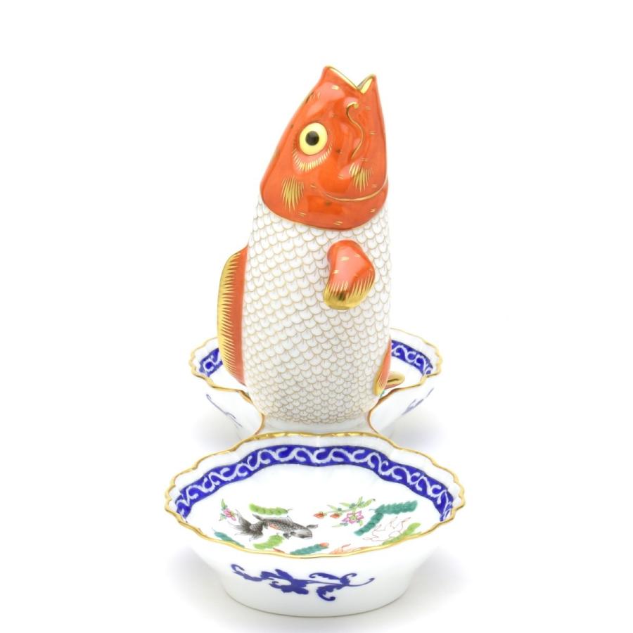 ヘレンド(Herend) ツインファンシーディッシュ(幅:33.5cm)鯉飾り 一輪挿し  ポワッソン・リッチ(07530/PO-RI) マスターペインターのサイン入り 送料無料【新品】の画像
