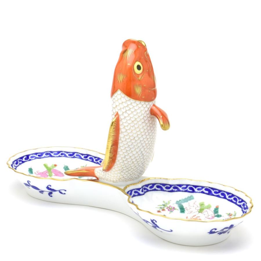 ヘレンド(Herend) ツインファンシーディッシュ(幅:33.5cm)鯉飾り 一輪挿し  ポワッソン・リッチ(07530/PO-RI) マスターペインターのサイン入り 送料無料【新品】の画像