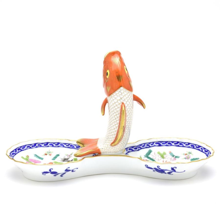 ヘレンド(Herend) ツインファンシーディッシュ(幅:33.5cm)鯉飾り 一輪挿し  ポワッソン・リッチ(07530/PO-RI) マスターペインターのサイン入り 送料無料【新品】の画像