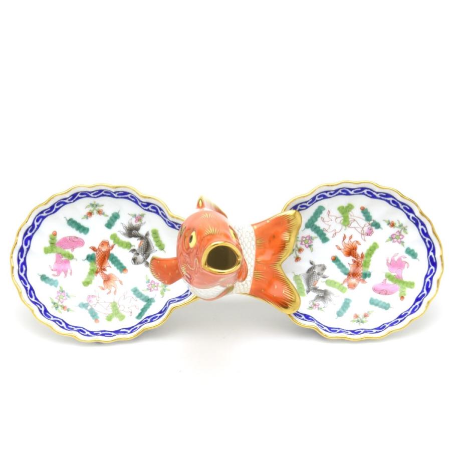ヘレンド(Herend) ツインファンシーディッシュ(幅:33.5cm)鯉飾り 一輪挿し  ポワッソン・リッチ(07530/PO-RI) マスターペインターのサイン入り 送料無料【新品】の画像
