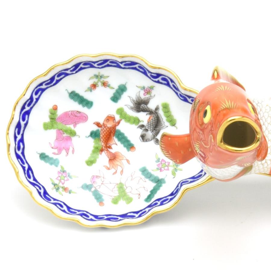ヘレンド(Herend) ツインファンシーディッシュ(幅:33.5cm)鯉飾り 一輪挿し  ポワッソン・リッチ(07530/PO-RI) マスターペインターのサイン入り 送料無料【新品】の画像