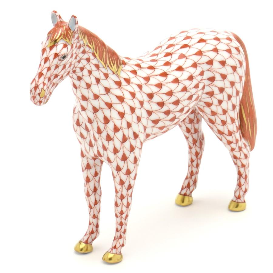 ヘレンド（HEREND） 馬 置物 赤色の鱗模様 手描き 磁器 フィギュリン