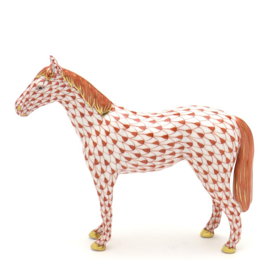 ヘレンド・フィギュリン 馬 うま ヘレンド（HEREND） 馬 置物 赤色の鱗模様 手描き 磁器 フィギュリン